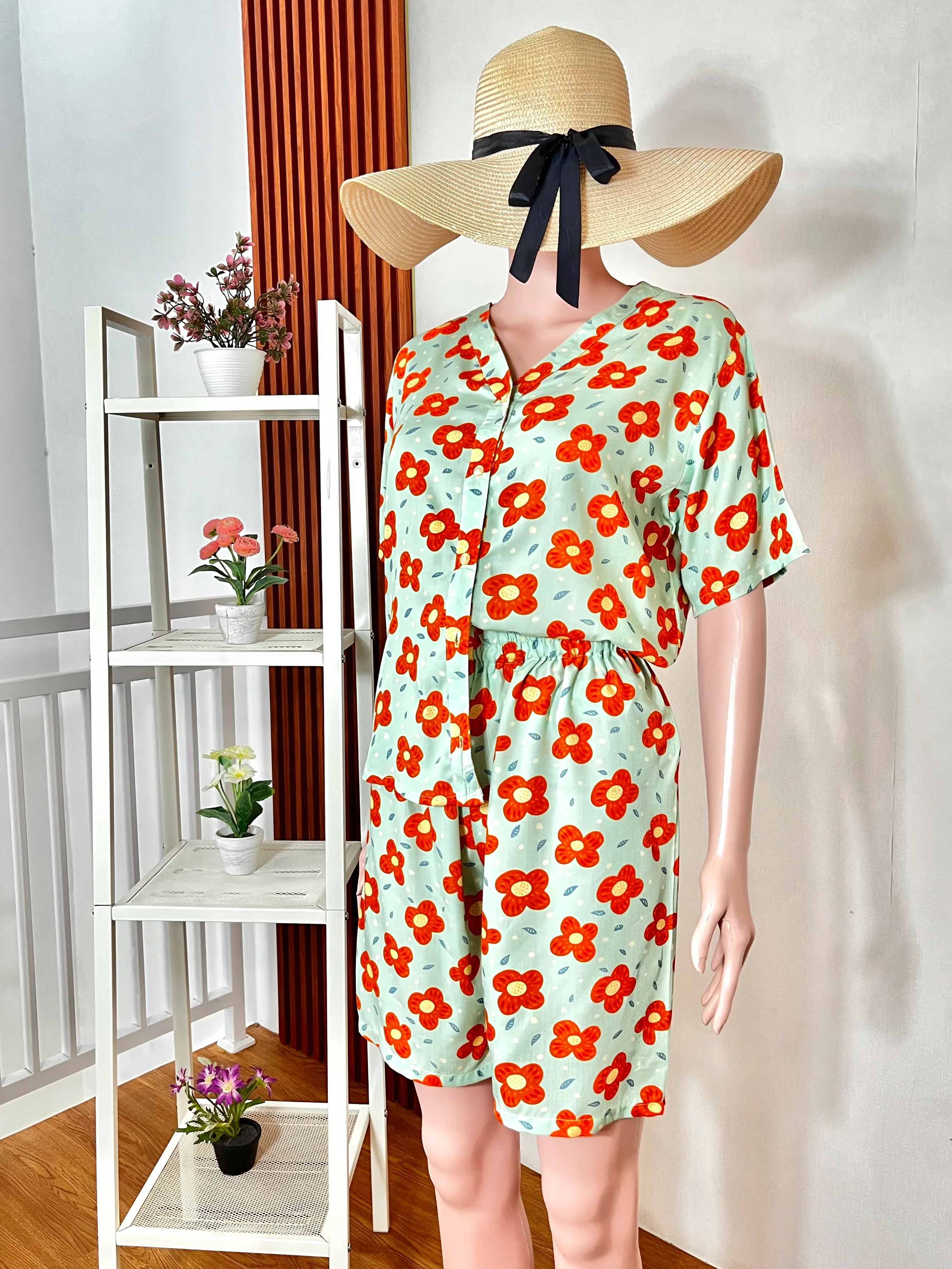 Mint & Poppy Blossom Short Pajamas Set
